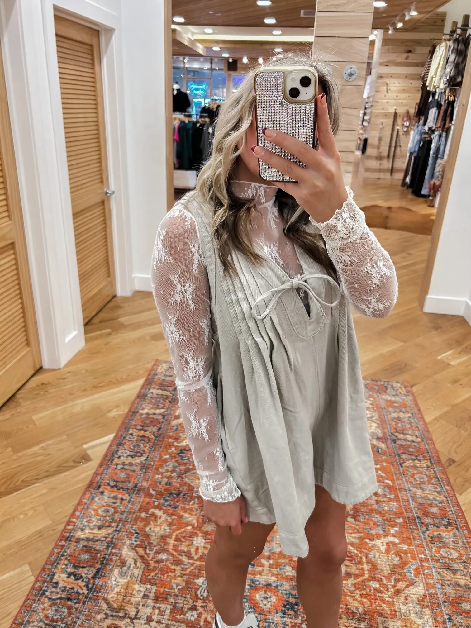 The It Girl Denim Taupe Romper