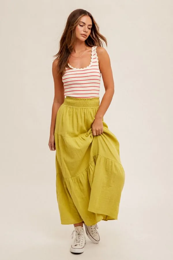 The Noelle Scallop Edge Striped Tank Top