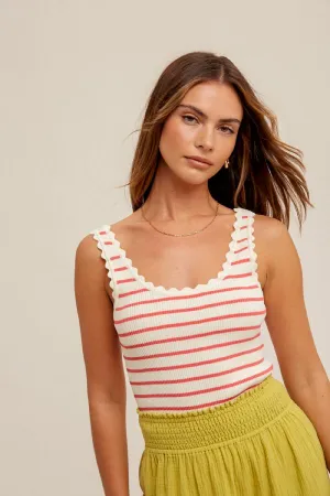 The Noelle Scallop Edge Striped Tank Top