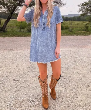 The Sabinal Oversized Shirt Dress (Washed Denim)