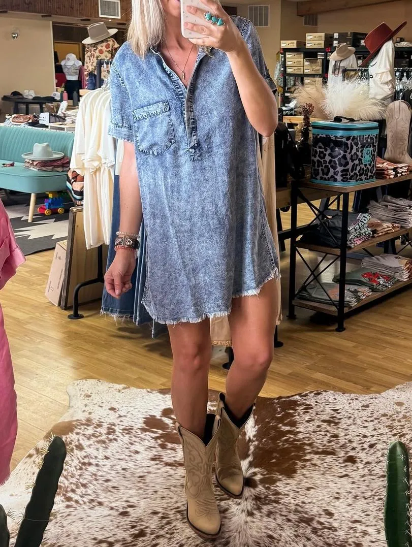 The Sabinal Oversized Shirt Dress (Washed Denim)