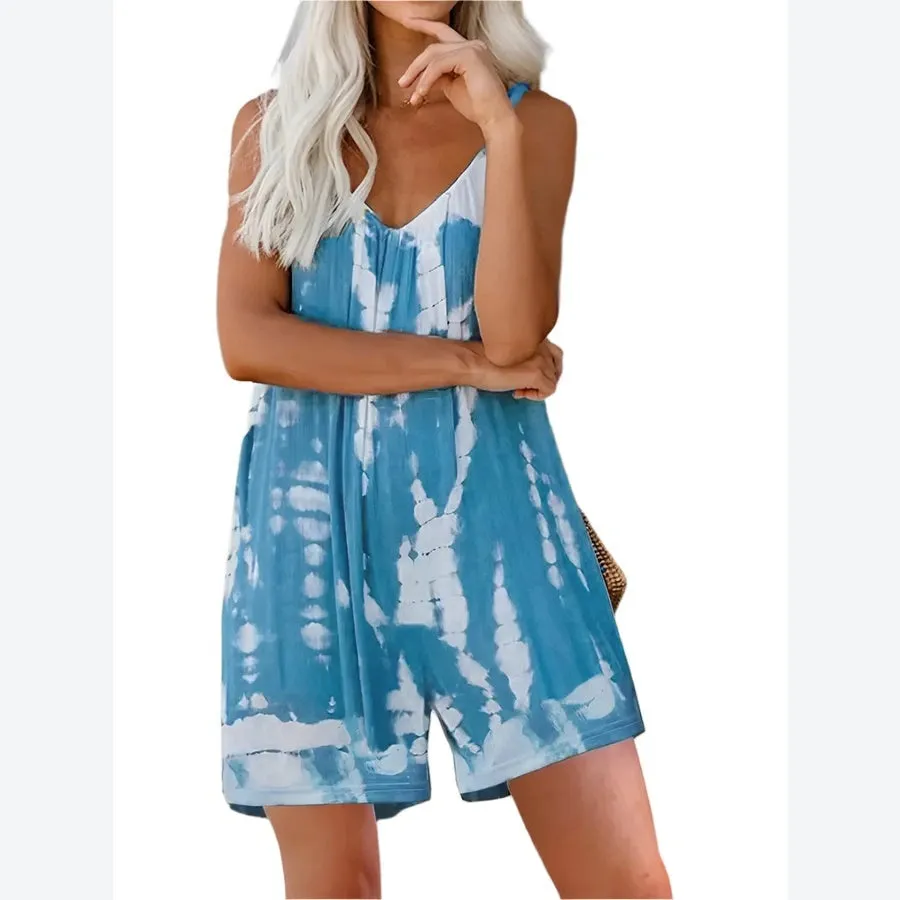 Tie-Dye Sleeveless Relaxed Fit Rompers
