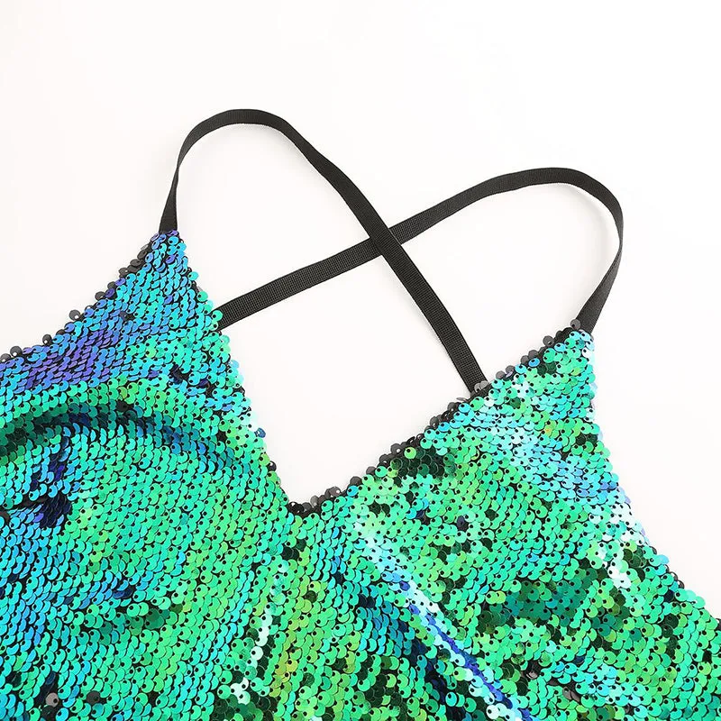 Top Fashion Sequins Sexy Navel Short Vest