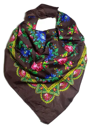 Traditional Polish Folk Head Scarf - Royal Collection - Brown