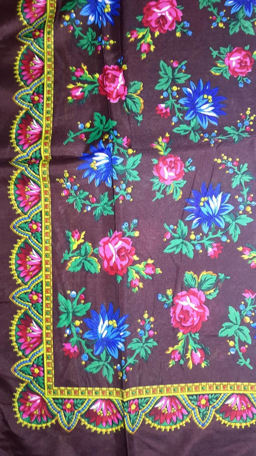 Traditional Polish Folk Head Scarf - Royal Collection - Brown