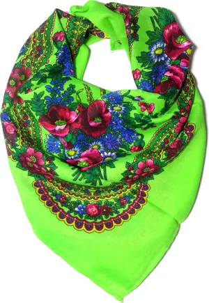 Traditional Polish Ukrainian Folk Cotton Head Scarf - Bright Green