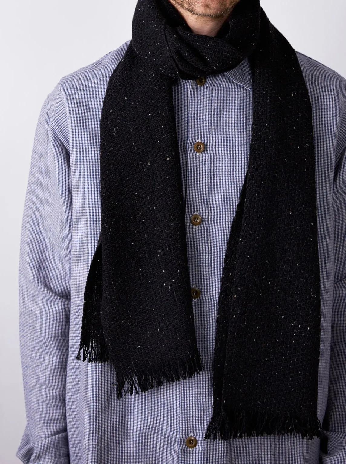 Tweed Emphasize Narrow Scarf - Black
