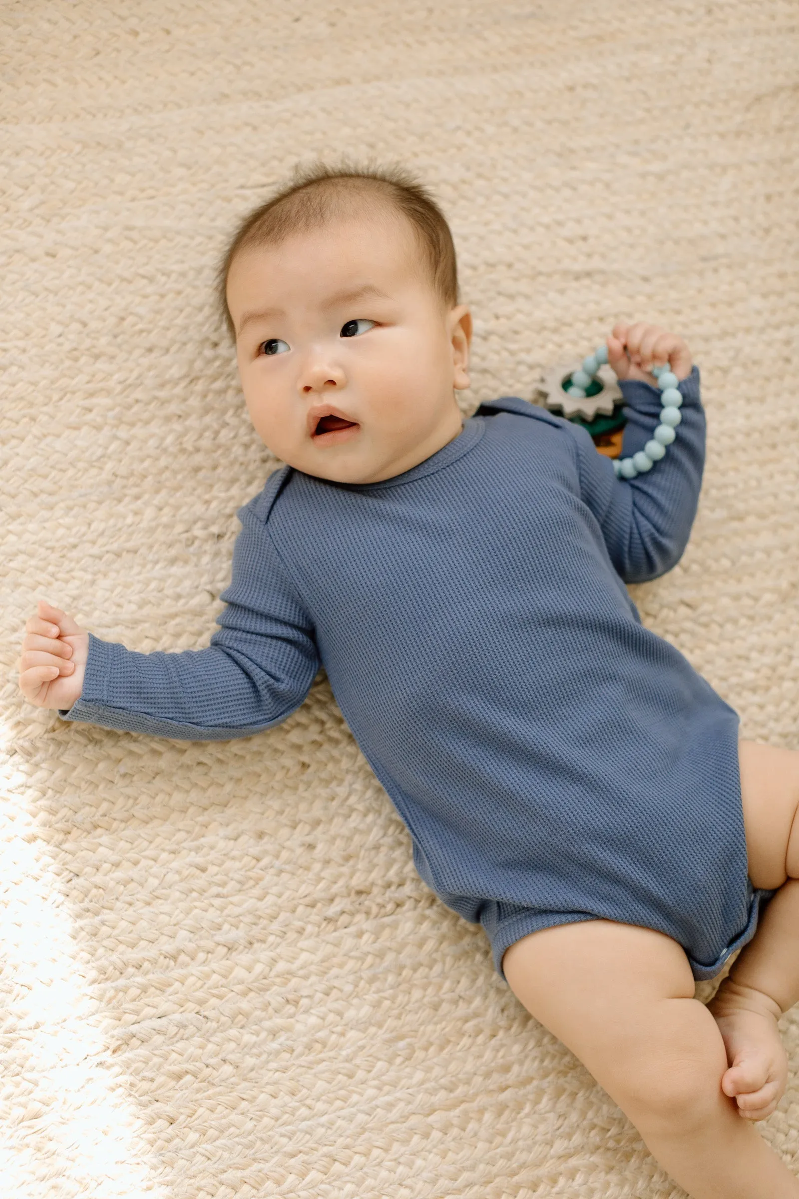 Waffle Long Sleeve Bodysuit - Denim Blue