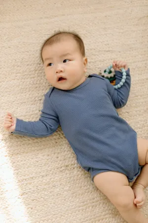 Waffle Long Sleeve Bodysuit - Denim Blue