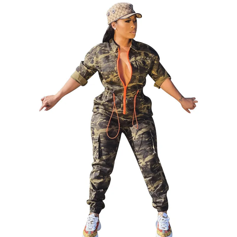 Wash Camo Suit Jeans Elasticity Women's Denim Jacket Pants Set