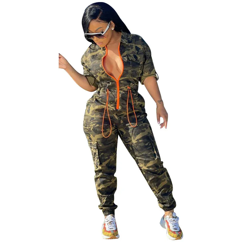 Wash Camo Suit Jeans Elasticity Women's Denim Jacket Pants Set