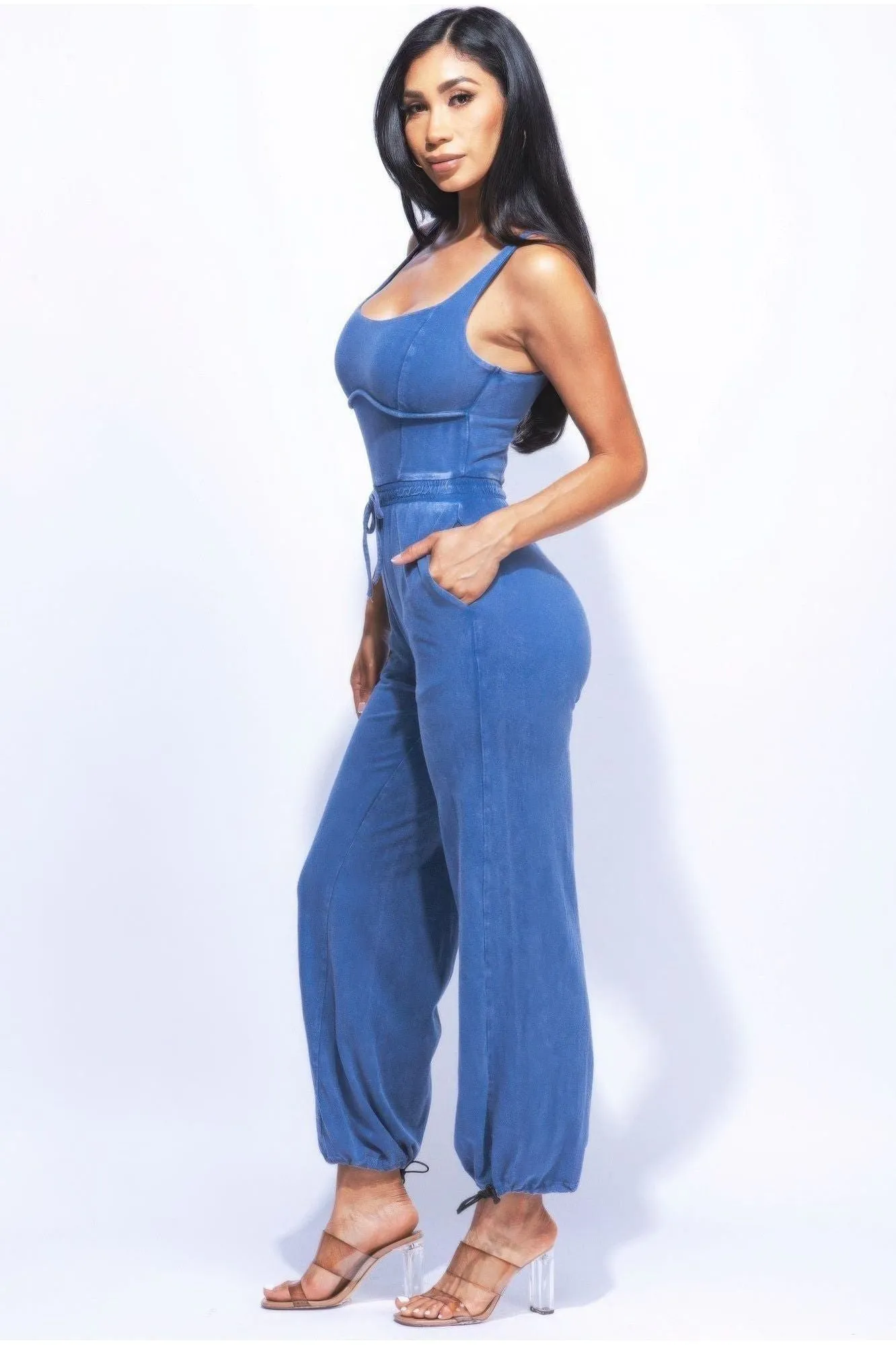 Washed Jumpsuit With Adjustable Ankle