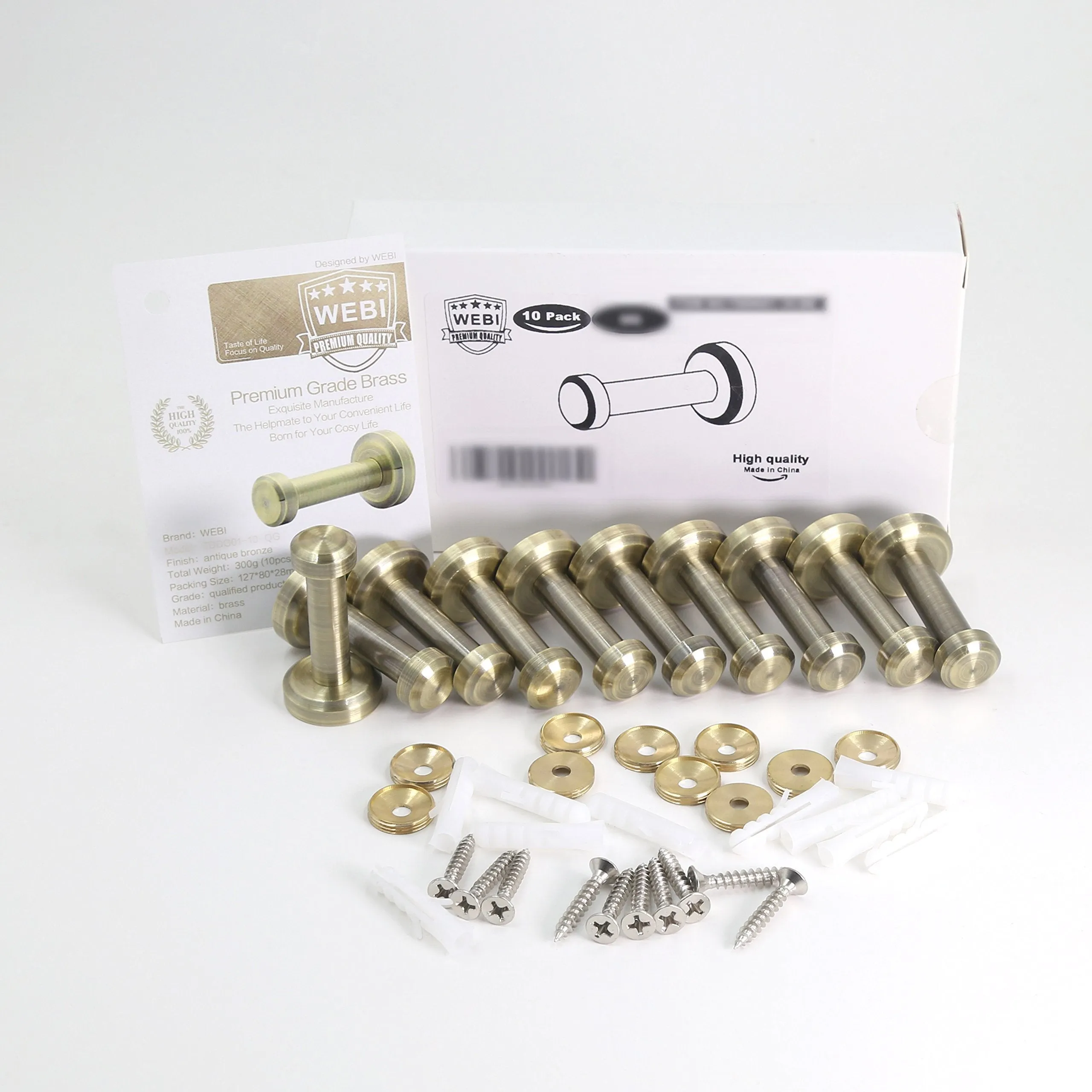 WEBI 10 Set Brass Round Clou Robe Coat Bath Kitchen Towel Hook, Single Wall Door Mount Hat Garment Rack Holder Closet Clothing Hanger Rail Entryway Garage Home Office Organizer Storage, Antique Bronze