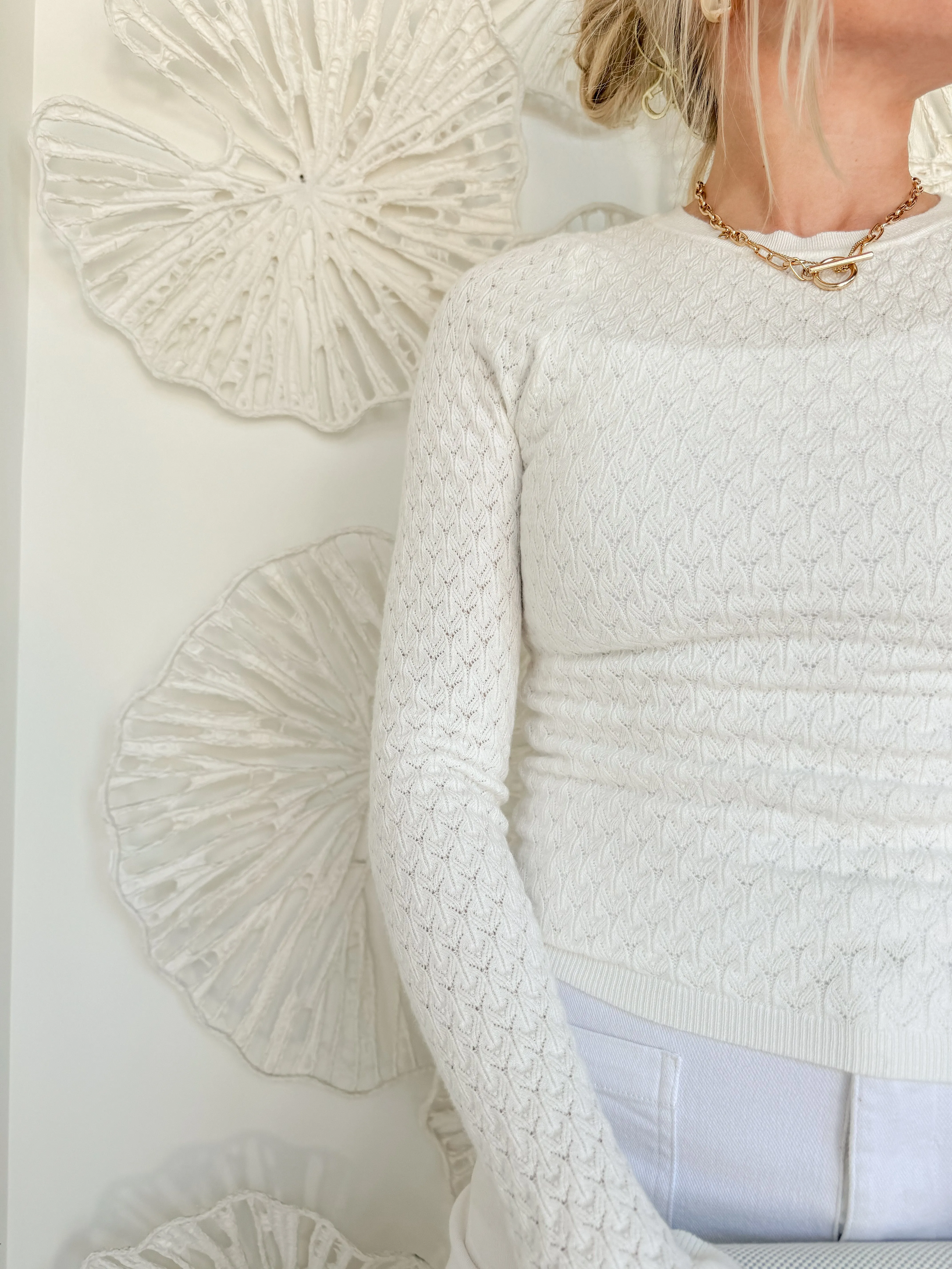 White Pointelle Sweater