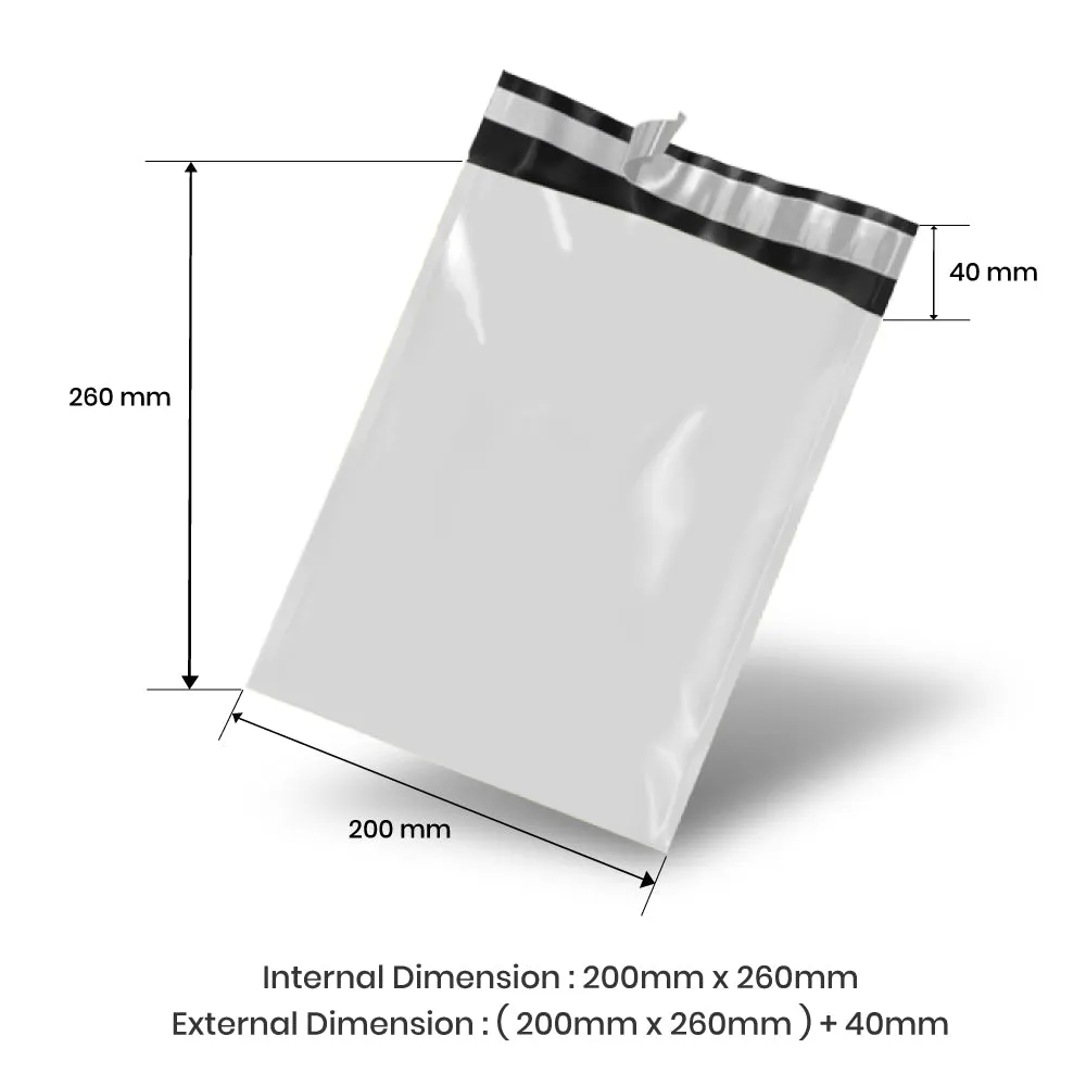 Wholesale 10,000pcs 200mm x 260mm   40mm Poly Mailing Courier Satchels - White