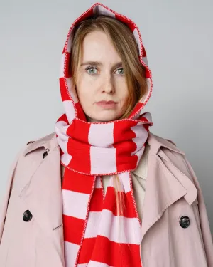 Wide Stripe Wool and Cashmere Scarf in Pink and Red