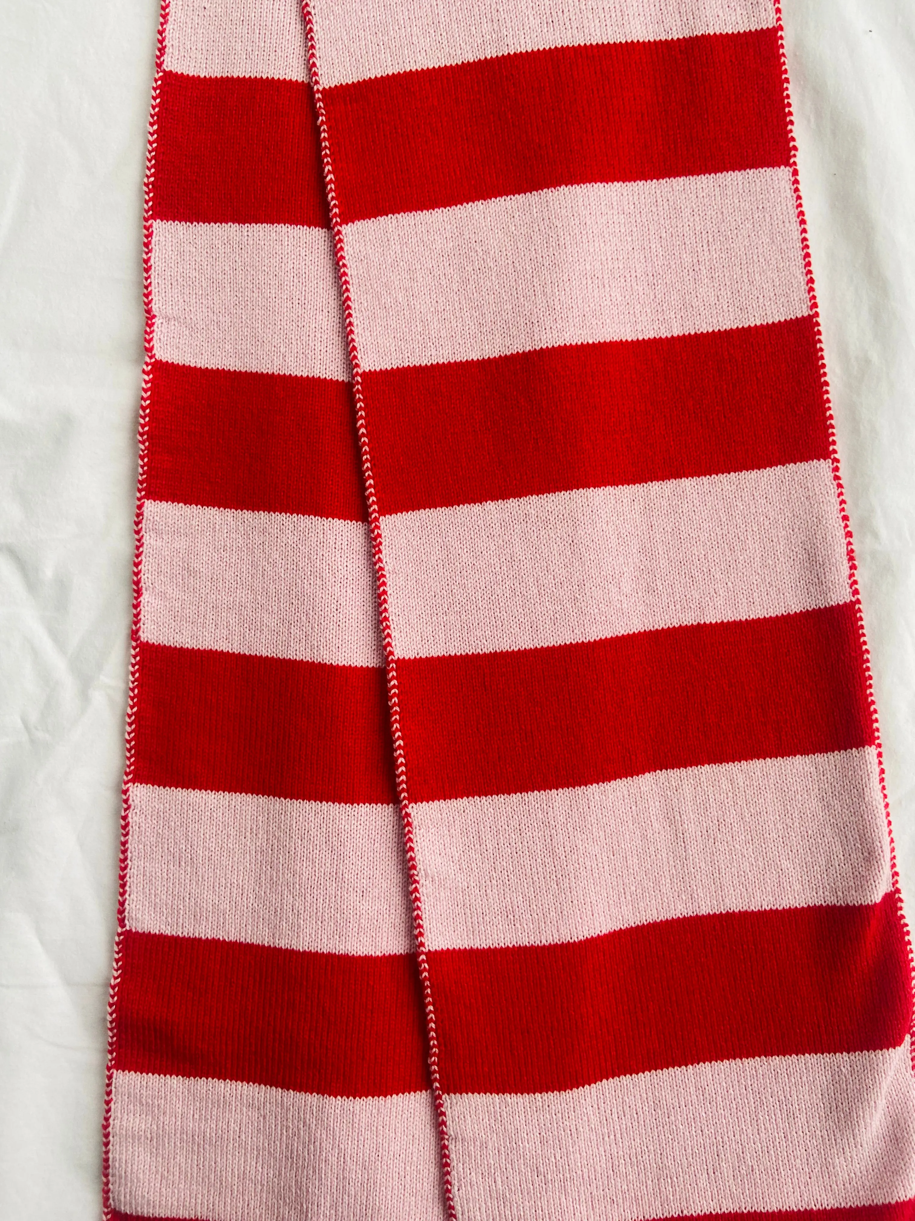 Wide Stripe Wool and Cashmere Scarf in Pink and Red
