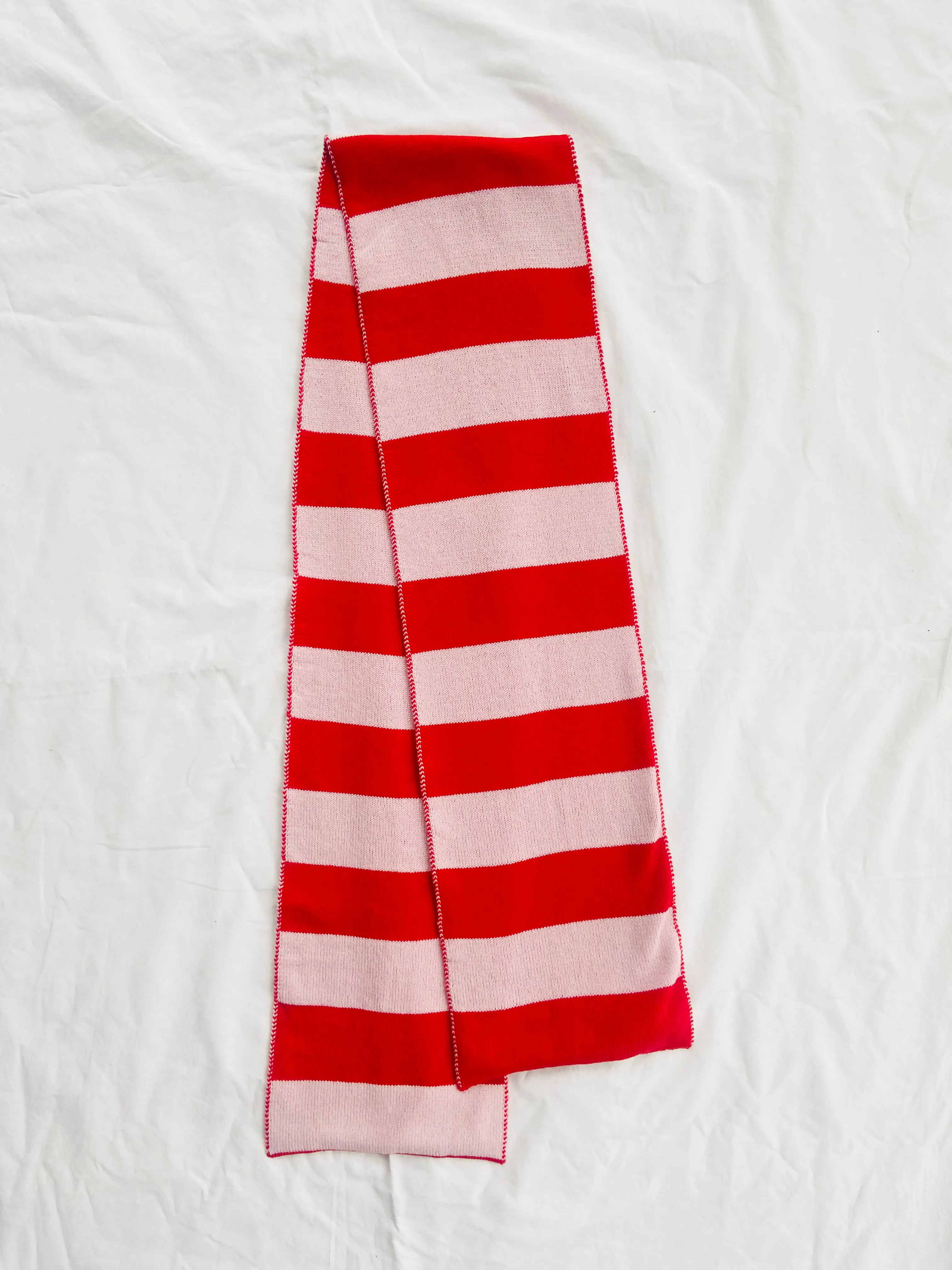 Wide Stripe Wool and Cashmere Scarf in Pink and Red