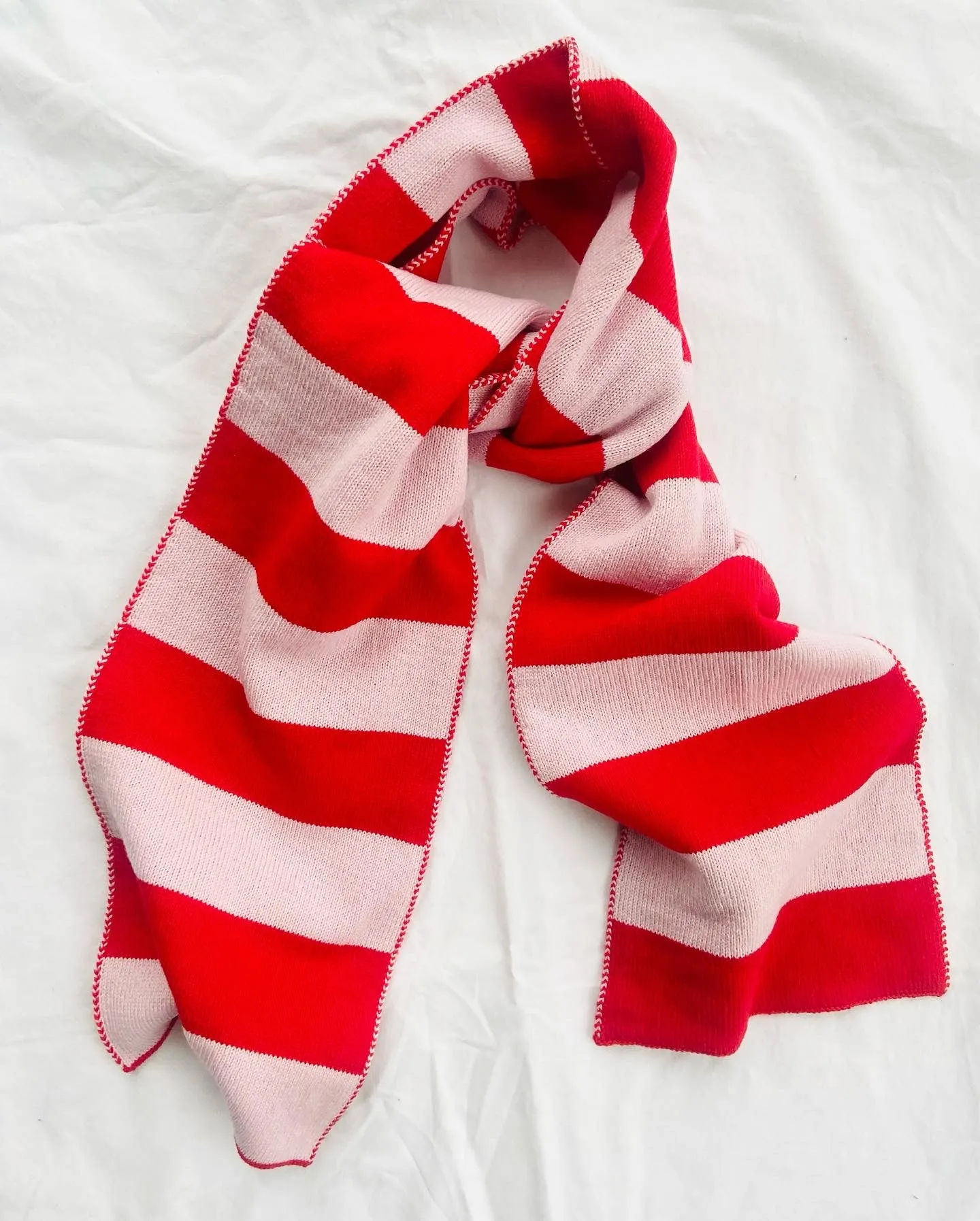 Wide Stripe Wool and Cashmere Scarf in Pink and Red