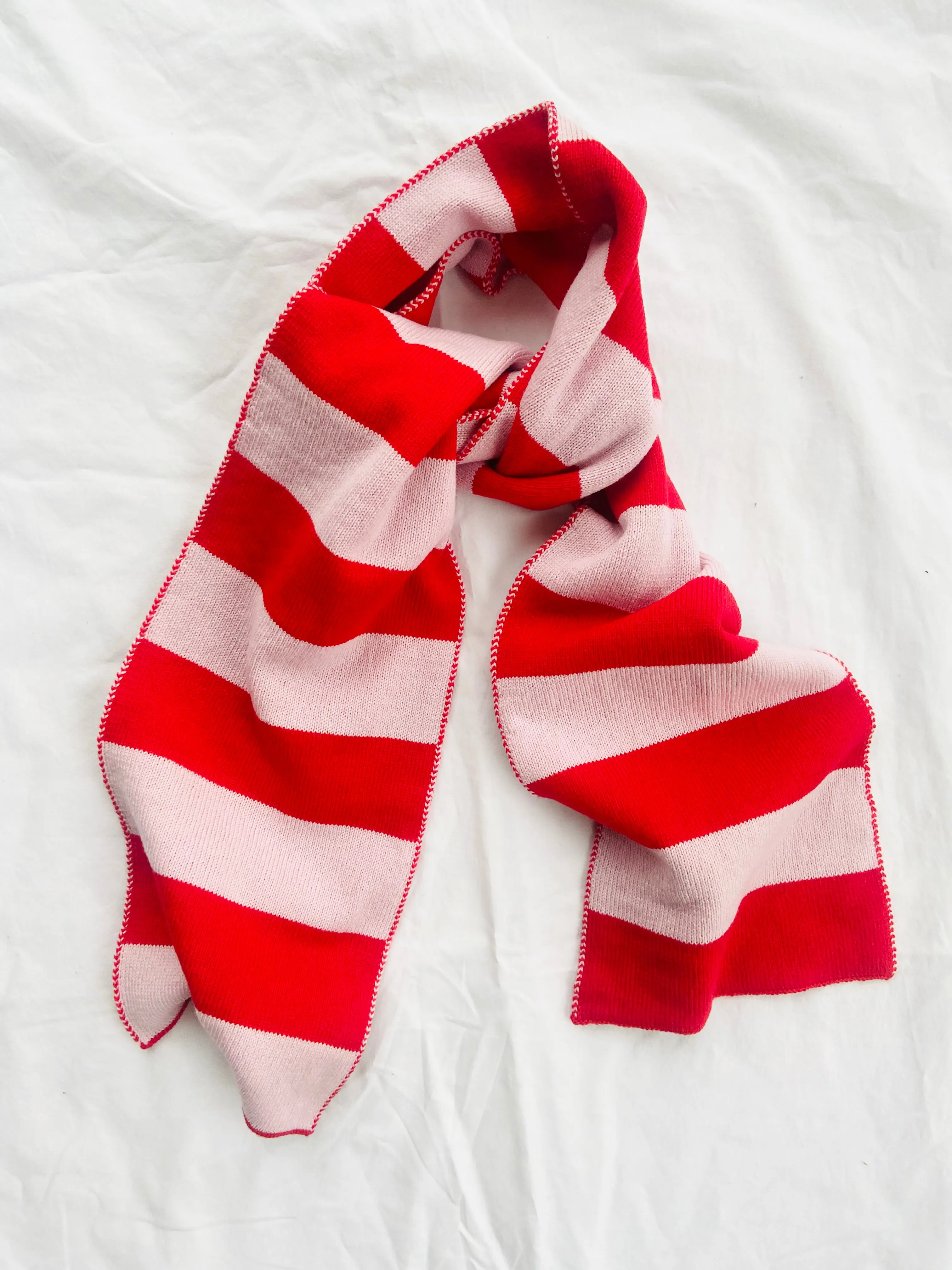 Wide Stripe Wool and Cashmere Scarf in Pink and Red