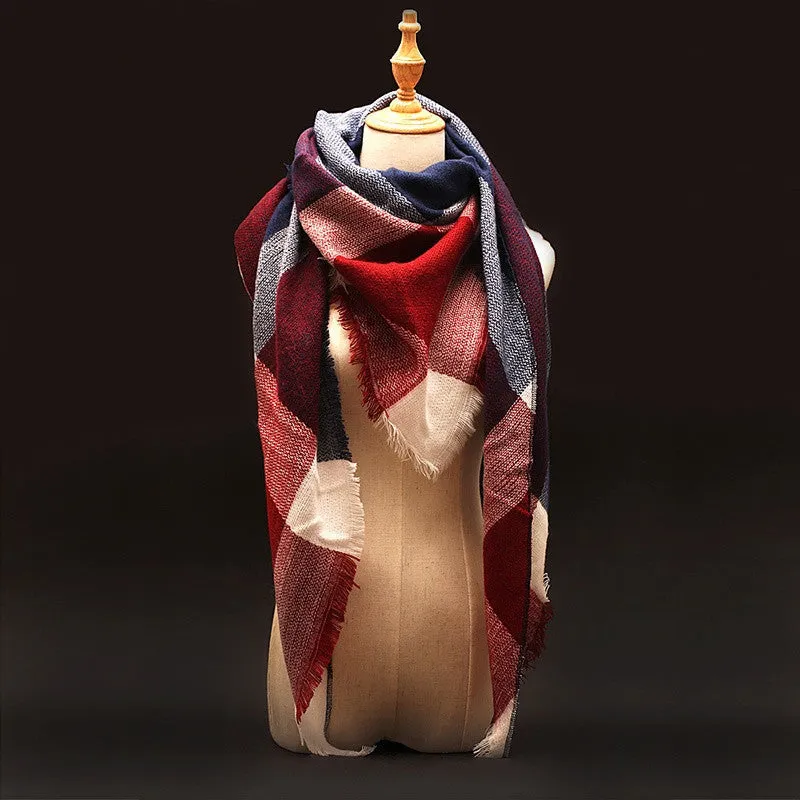Winter Scarf Luxury Tartan Cashmere Scarf Women Wool Plaid Blanket Scarf Pashmina Wrap Shawls and Scarves Hijab