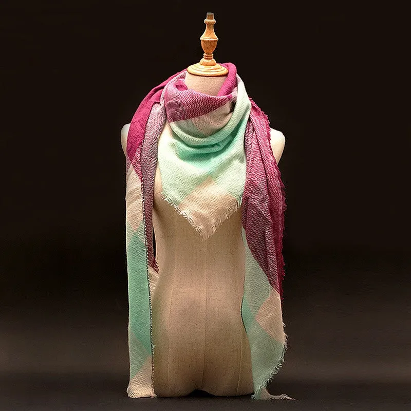 Winter Scarf Luxury Tartan Cashmere Scarf Women Wool Plaid Blanket Scarf Pashmina Wrap Shawls and Scarves Hijab