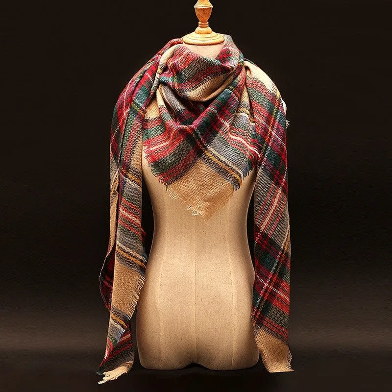 Winter Scarf Luxury Tartan Cashmere Scarf Women Wool Plaid Blanket Scarf Pashmina Wrap Shawls and Scarves Hijab