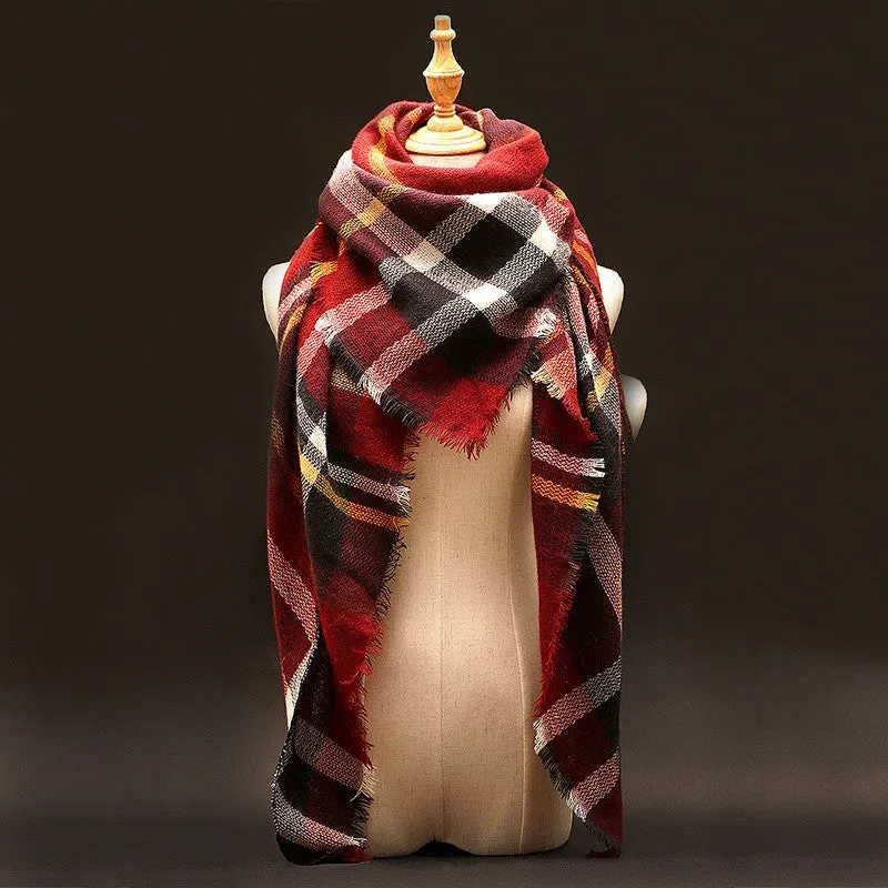 Winter Scarf Luxury Tartan Cashmere Scarf Women Wool Plaid Blanket Scarf Pashmina Wrap Shawls and Scarves Hijab