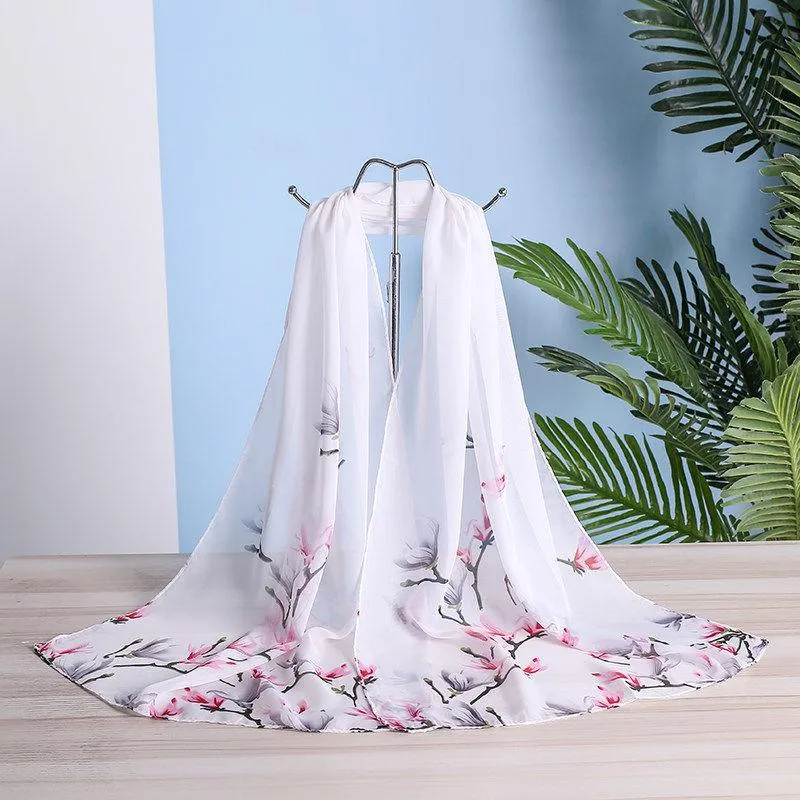 Women 155*45cm Oversized Printed Chiffon Silk Scarf  Sunscreen Holiday Seaside Beach Shawl