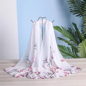 Women 155*45cm Oversized Printed Chiffon Silk Scarf  Sunscreen Holiday Seaside Beach Shawl