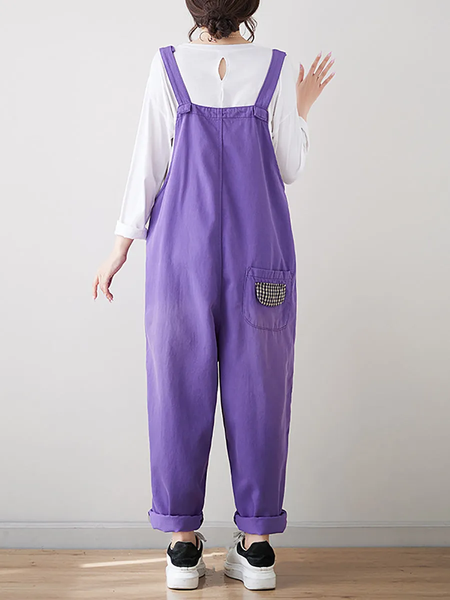 Women Casual Cartoon Patch Spliced Denim Loose Jumpsuits