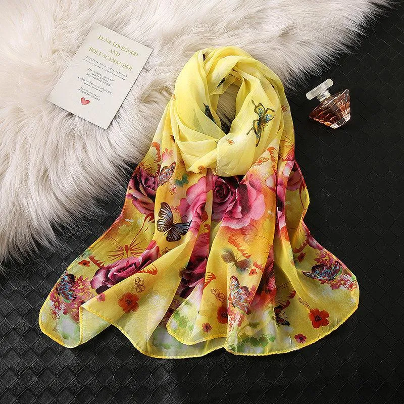 Women Chiffon Silk Scarf Sunscreen 155*45cm Oversized Printed  Holiday Seaside Beach Shawl