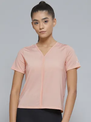 Women Peach-Coloured V-Neck Sports T-shirt