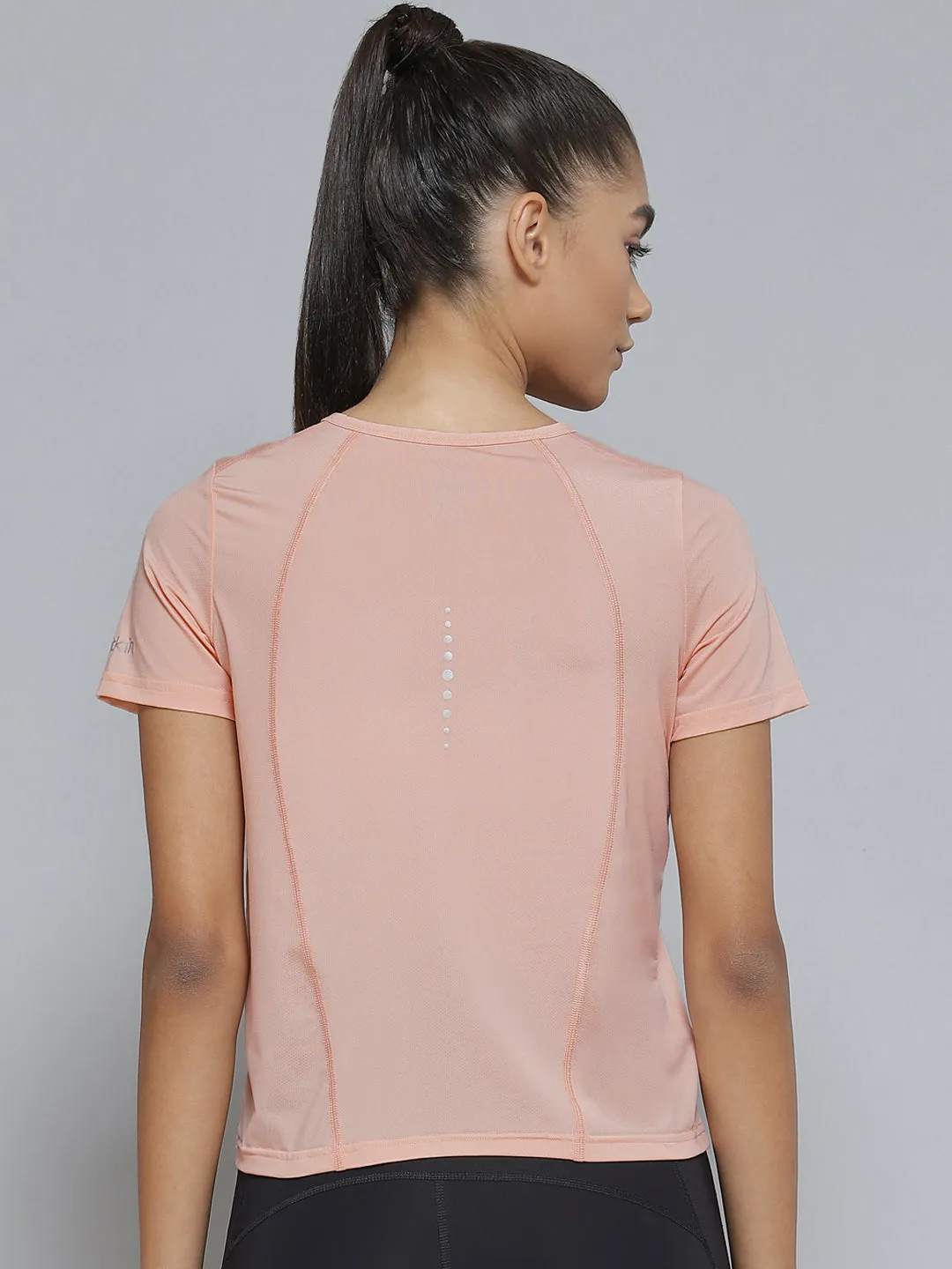 Women Peach-Coloured V-Neck Sports T-shirt