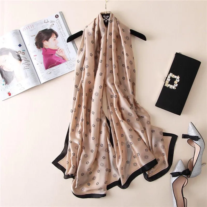 Women Vintage Printed Square Satin Scarf Scarves Neckerchief Shawl Wrap