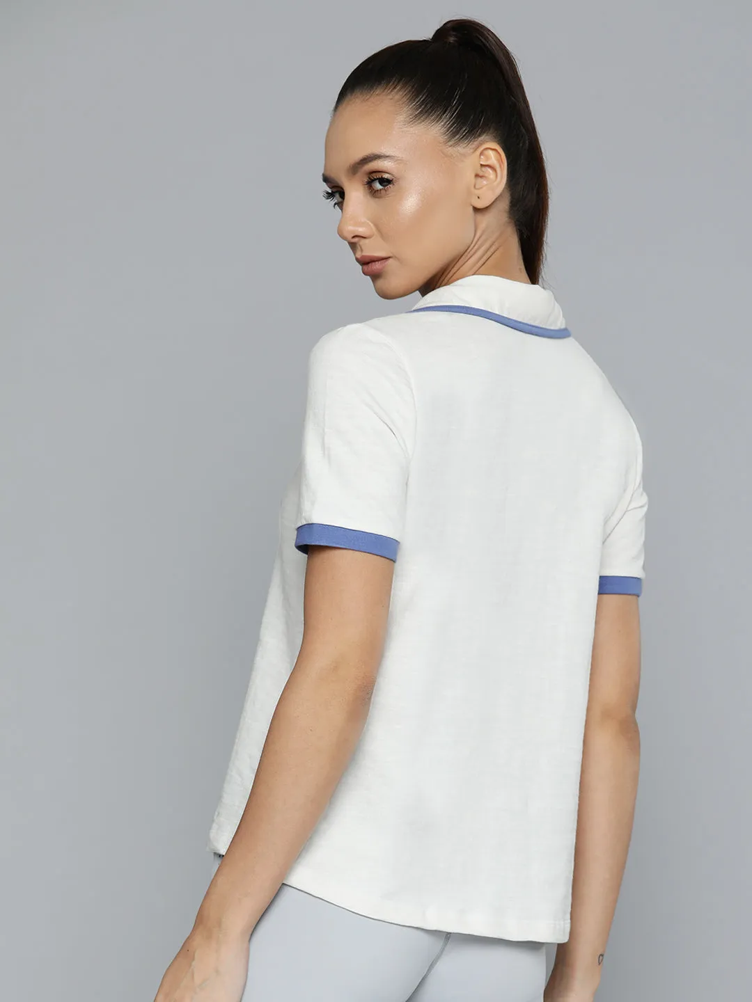Women White Solid Polo Collar Organic Cotton Anti Odour T-shirt