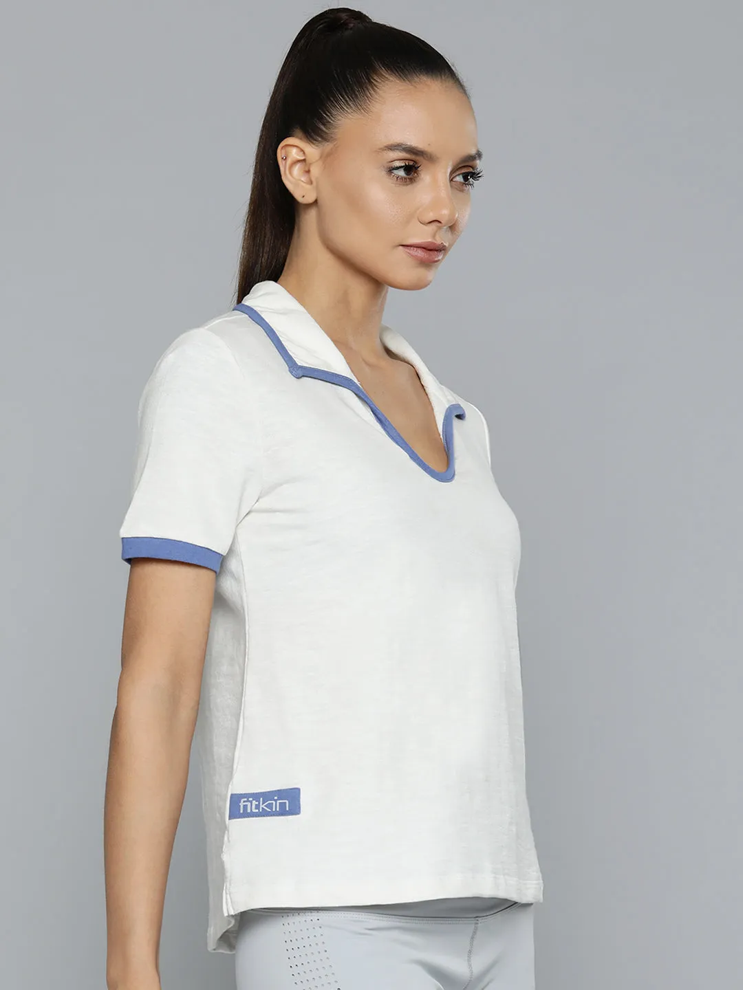 Women White Solid Polo Collar Organic Cotton Anti Odour T-shirt