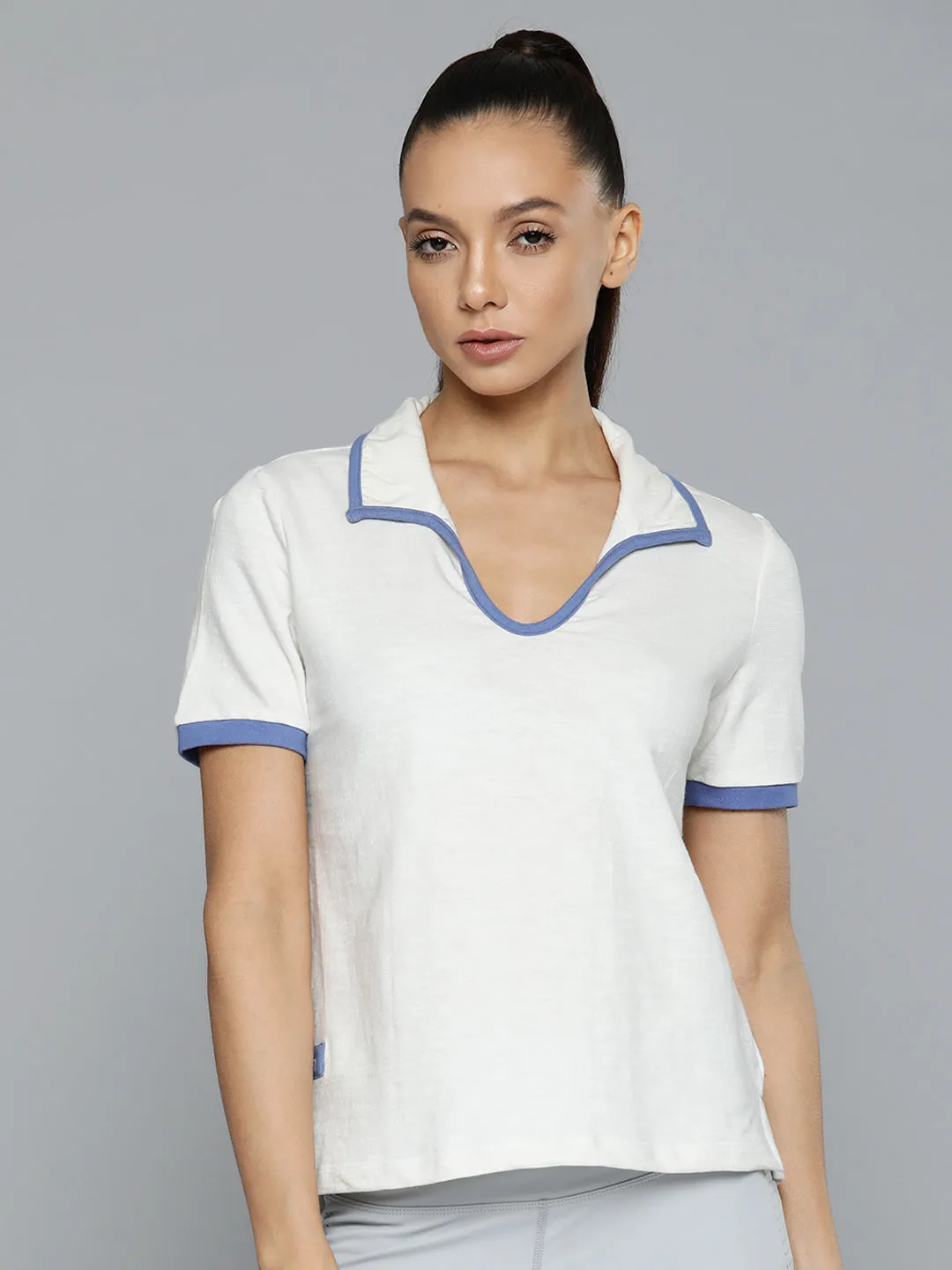 Women White Solid Polo Collar Organic Cotton Anti Odour T-shirt