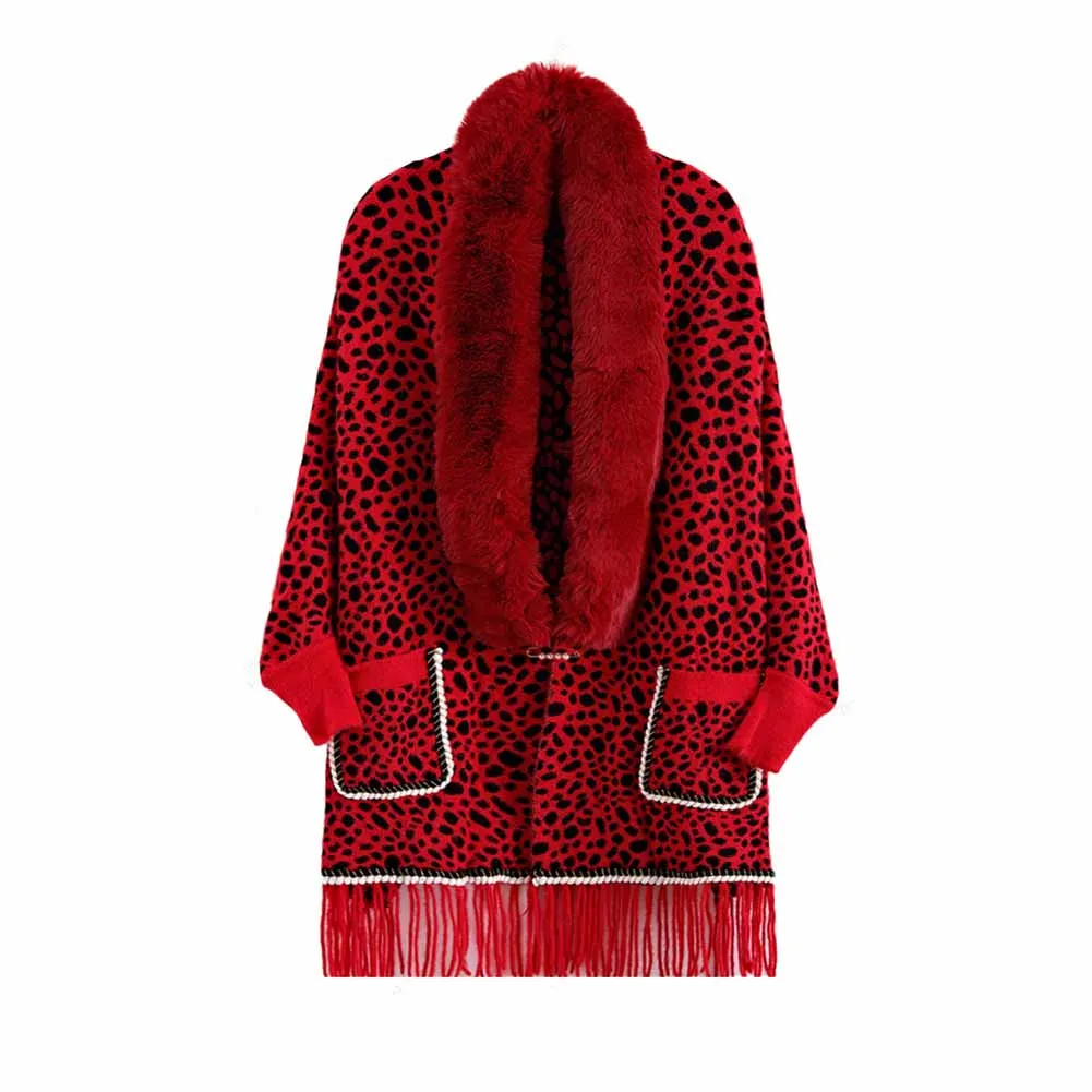 Women's Large Size Knit Cape Shawl Coat Plaid Batwing Cardigan Sweater Cloak