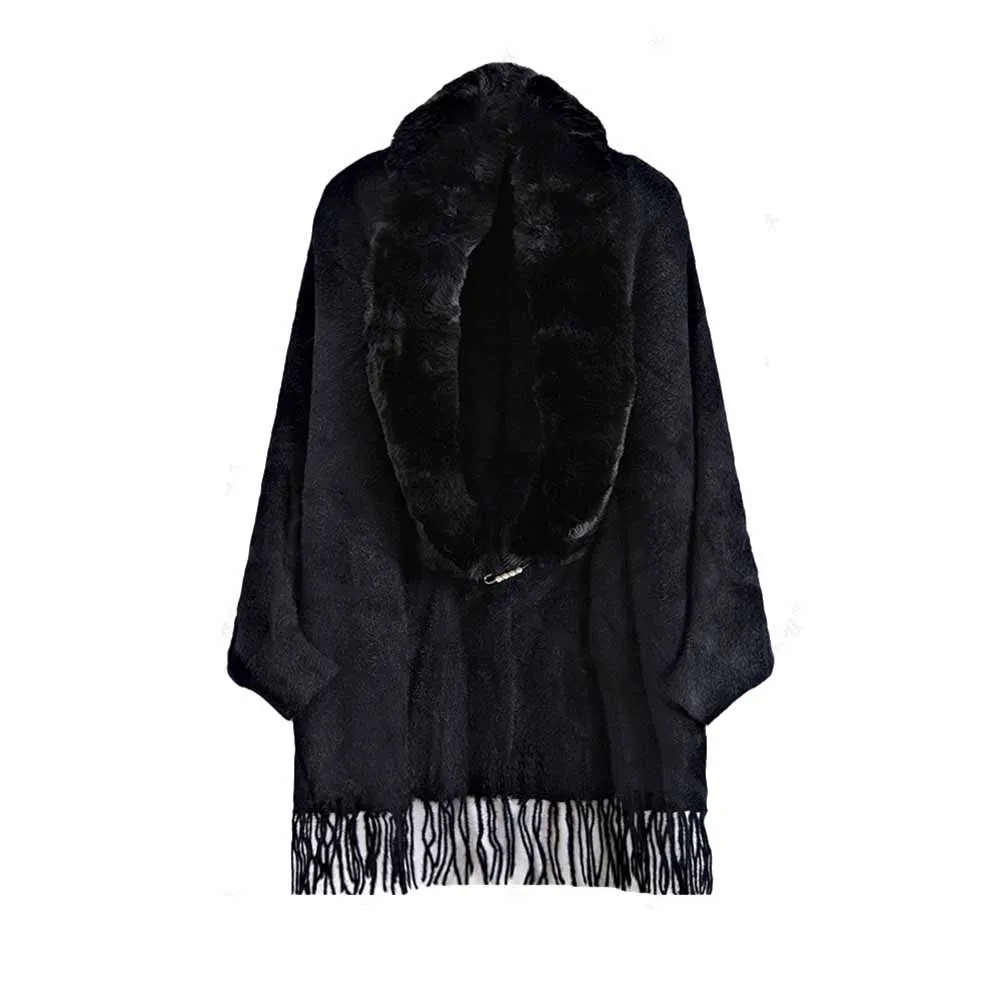 Women's Large Size Knit Cape Shawl Coat Plaid Batwing Cardigan Sweater Cloak
