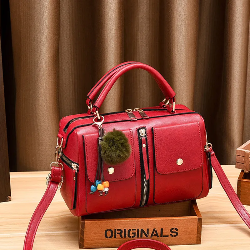 Women's leather pillow handbag elegant satchel tote bag