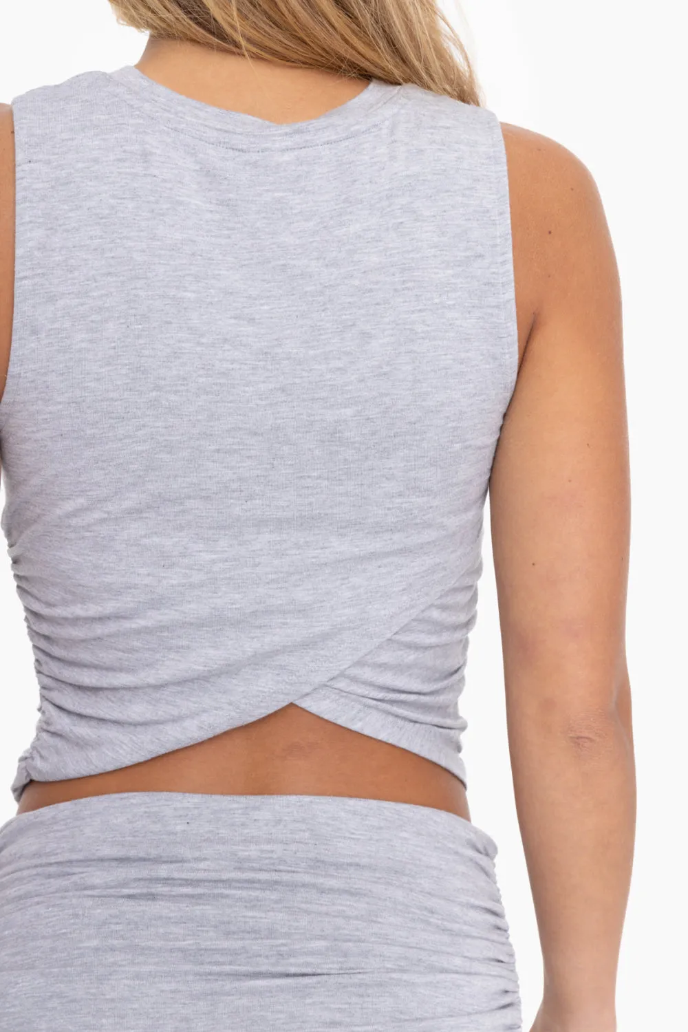 Women's Mono B | Overlay Back Crew Neck Tank Top Grey | Heather Grey