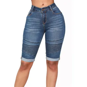Women's Motorcycle Jean Shorts Mid Waisted Bermuda Shorts