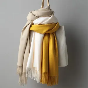 Women's Oversized Scarf Warm Tassel Shawl Solid Color Imitation Cashmere Thickened Dual-use Winter