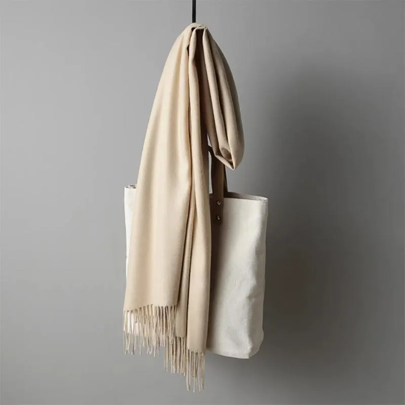 Women's Oversized Scarf Warm Tassel Shawl Solid Color Imitation Cashmere Thickened Dual-use Winter