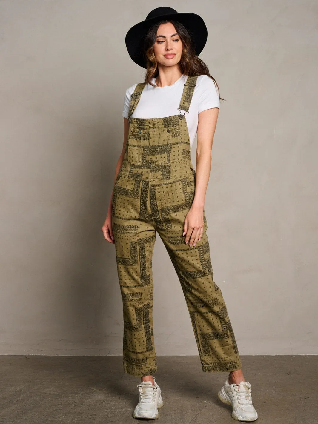 WOMEN'S SLEEVELESS POCKETS MULTI PRINT WIDE LEG OVERALL