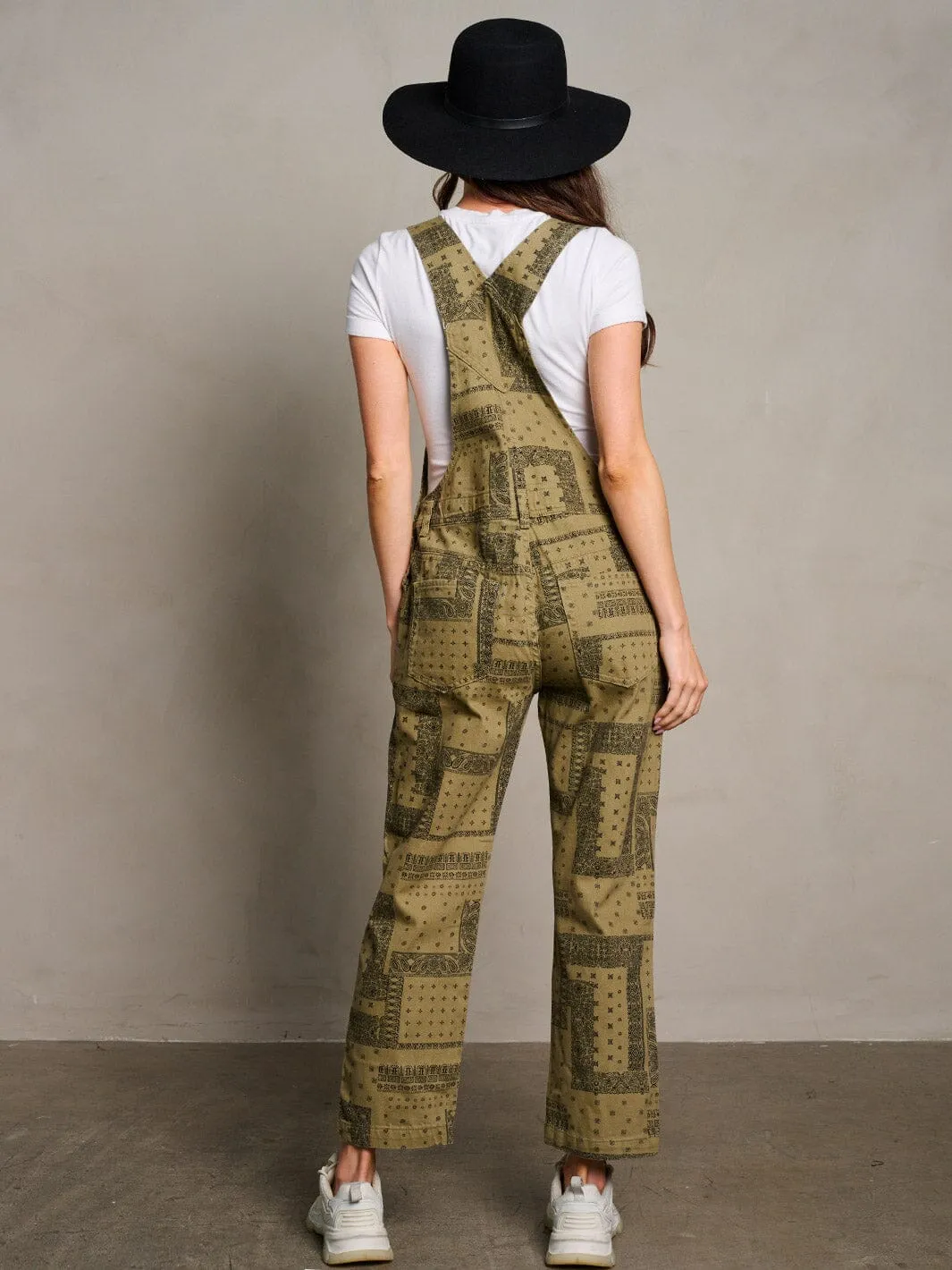 WOMEN'S SLEEVELESS POCKETS MULTI PRINT WIDE LEG OVERALL