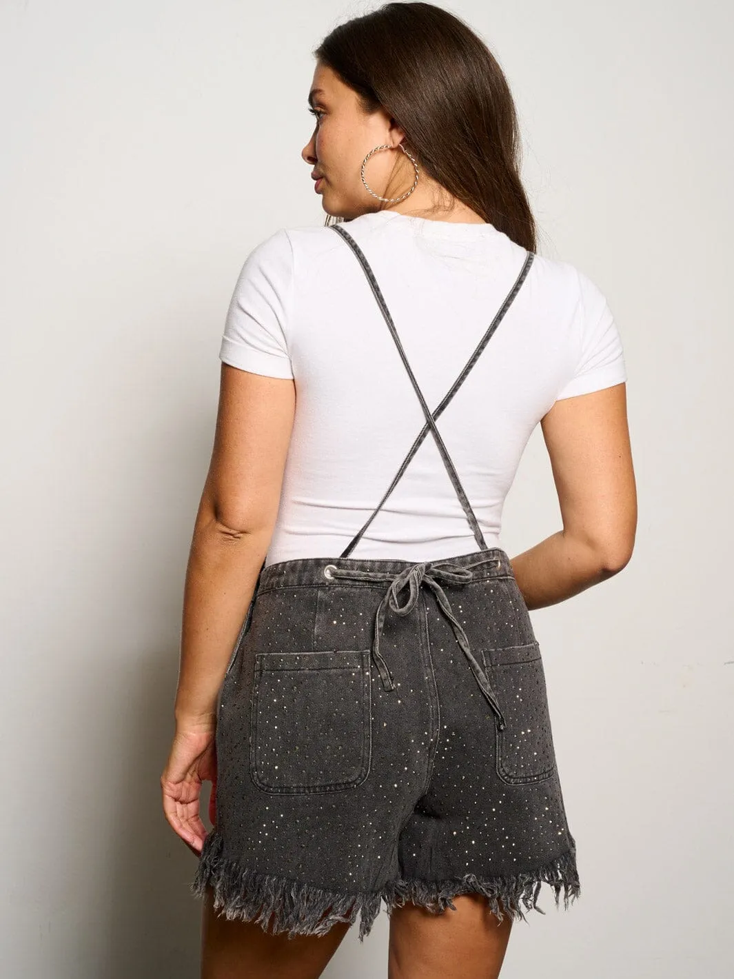 WOMEN'S SLEEVELESS POCKETS STUDS DENIM OVERALL