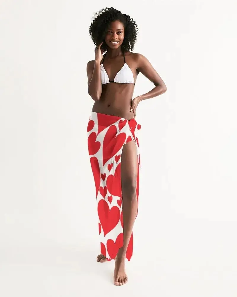 Womens Wrap Sarong - Casual / Swimwear / Love Red Hearts