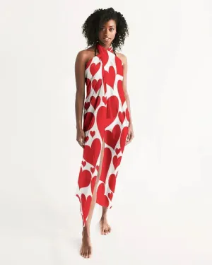 Womens Wrap Sarong - Casual / Swimwear / Love Red Hearts